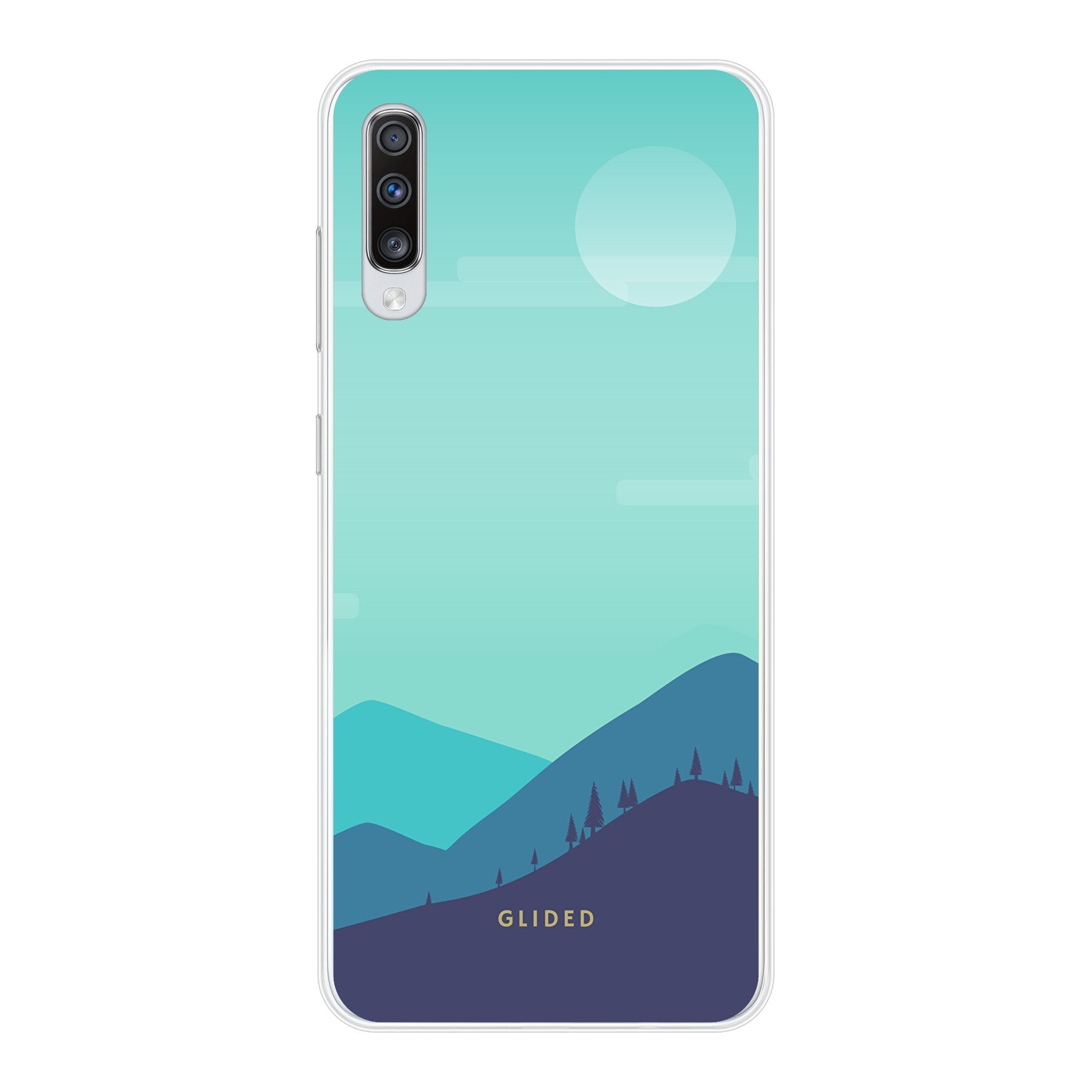 Samsung Galaxy A70 Handyhülle im Alpine Design mit Bergmotiven, bietet stilvollen Schutz und präzise Aussparungen.